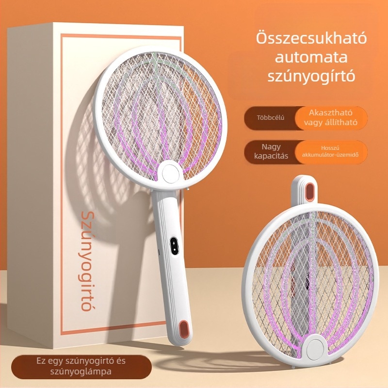 3‑in‑1 elektromos szúnyogirtó: ütközéses vágás, csapda és UV-lámpa, USB-töltés, összehajtható, beépített 1001–1600 mAh akkumulátor, 11–20 m² területhez