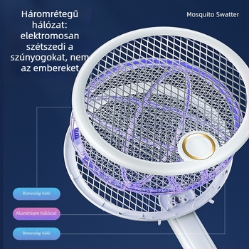 Összecsukható 3‑in‑1 elektromos szúnyogpuska UV kék fénnyel, USB falra szerelhető, beépített 501–800 mAh akkumulátor, lefedettség akár 10 m²