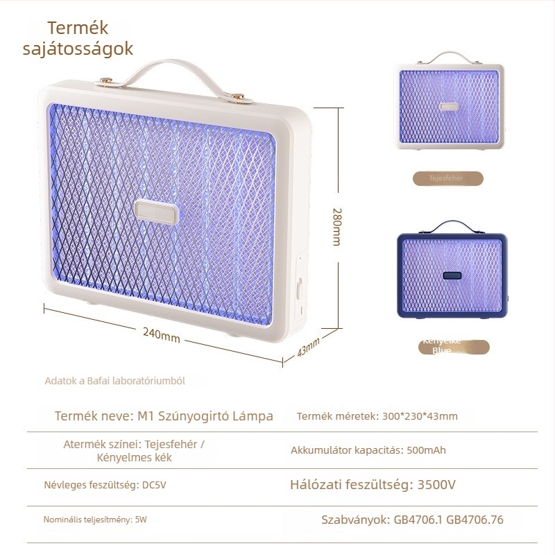 Szúnyogirtó lámpa – USB-töltéses, elektromos sokk elleni védelem, beépített 500 mAh akkumulátor, 21–30 m²-es területre, LED energiatakarékos