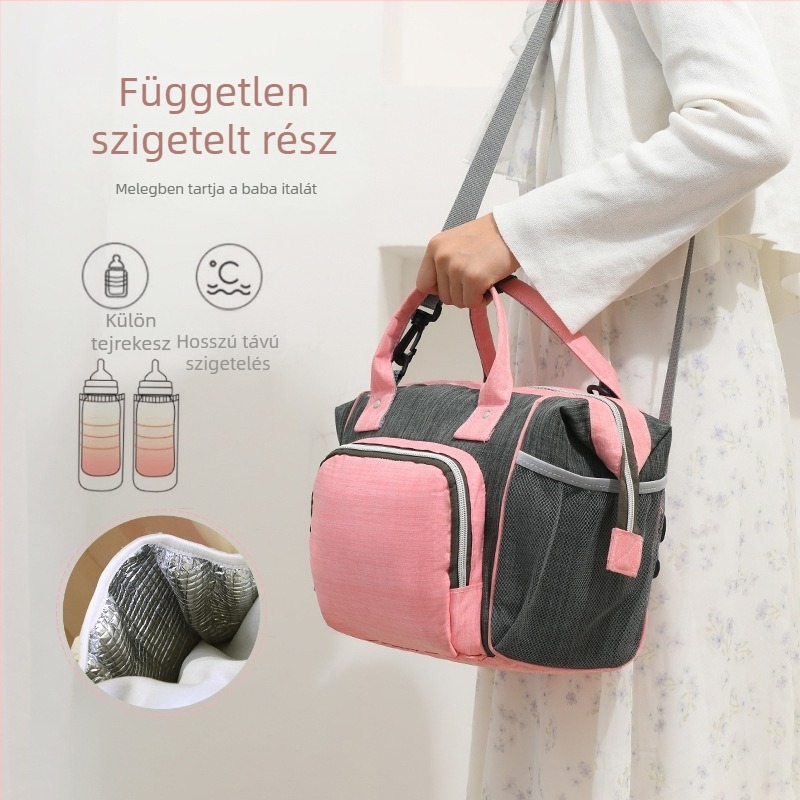 Izolált anya-baba tároló táska, vállra szerelhető, nagy kapacitású cumisüveg tároló, Oxford anyagból, belső nylon bélés, vízálló, ultrakönnyű
