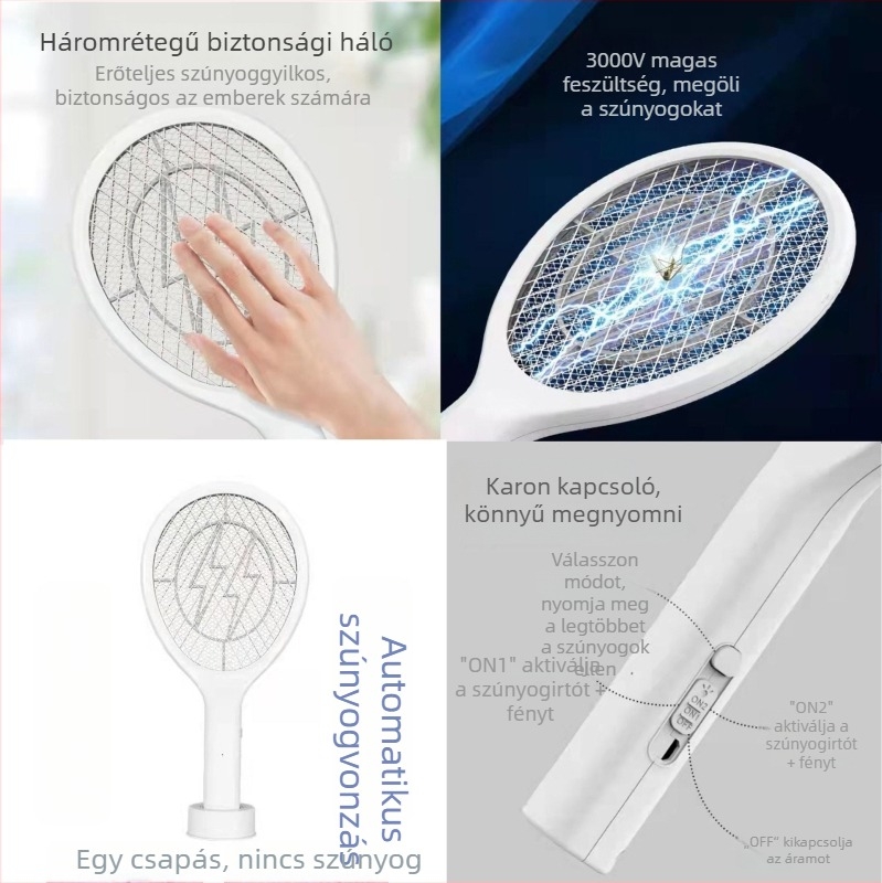 2 az 1-ben USB-vel működő elektromos szúnyogirtó és LED lámpa, 10 m²-es lefedettséggel, kézi elektromos sokk