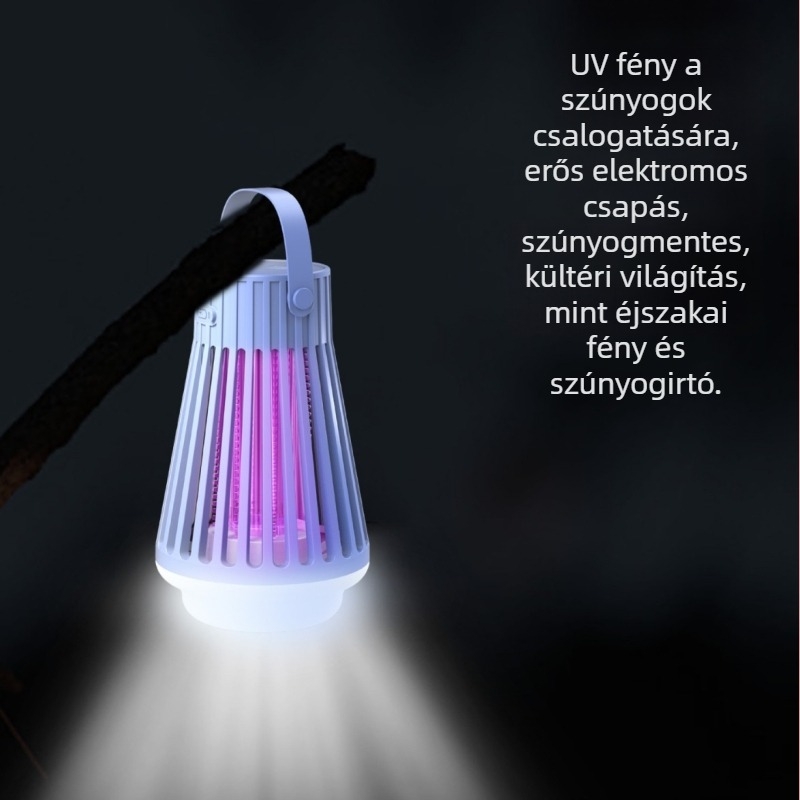 Áramütéses szúnyogirtó lámpa - újratölthető beépített akkumulátorral, LED fénnyel, beltéri és kültéri használatra, 11–20 m²-es lefedettség