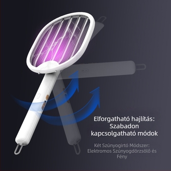 Elektromos szúnyog rács és lámpa – Kétfunkciós, Összecsukható 0–180°, 2 órás töltés, Beépített 500 mAh akkumulátor, LED világítás