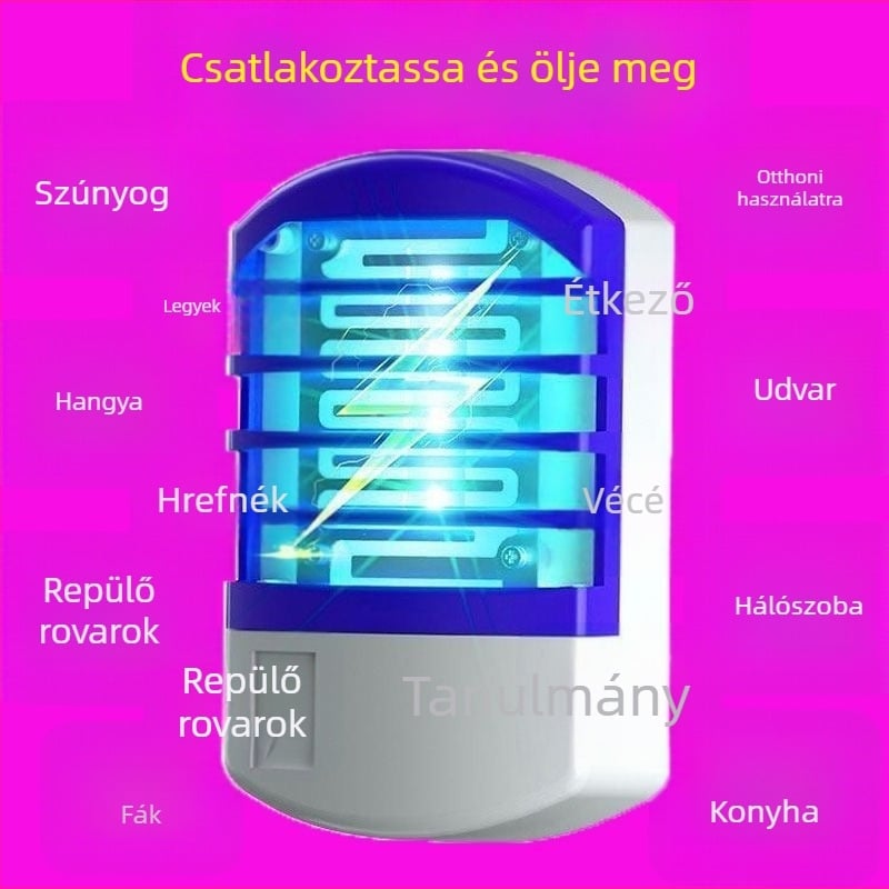 LED-es szúnyogirtó lámpa, elektromos sokkos ölés, 10 m²-es lefedettség, nikkel-zink-vas háló, éjszakai fény