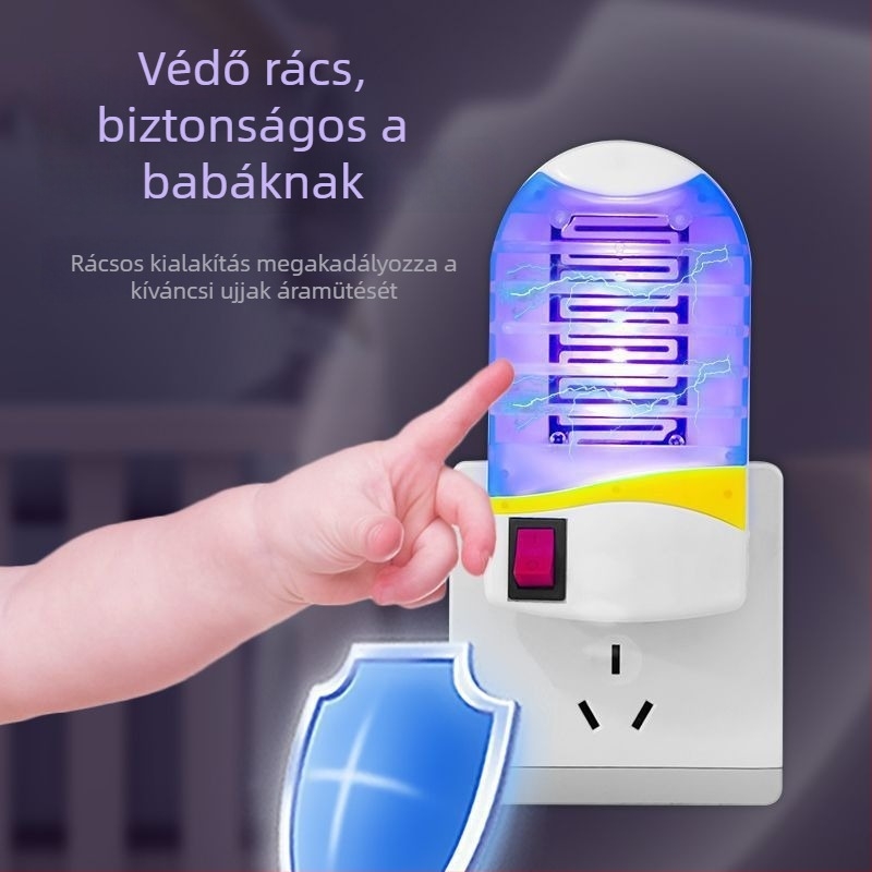 LED-es szúnyogirtó lámpa, elektromos sokkos ölés, 10 m²-es lefedettség, nikkel-zink-vas háló, éjszakai fény