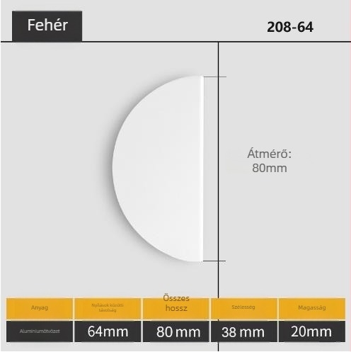 Félkör alakú pár ajtófogantyú, alumínium ötvözet, permetezett felület, modell 208, modern minimalist stílus