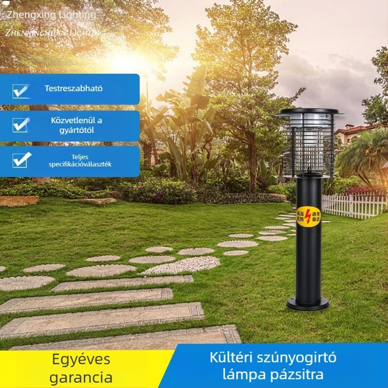 Napelemes szúnyogirtó lámpa kültéri használatra, kerthez és parkhoz, rozsdamentes acélos oszlop