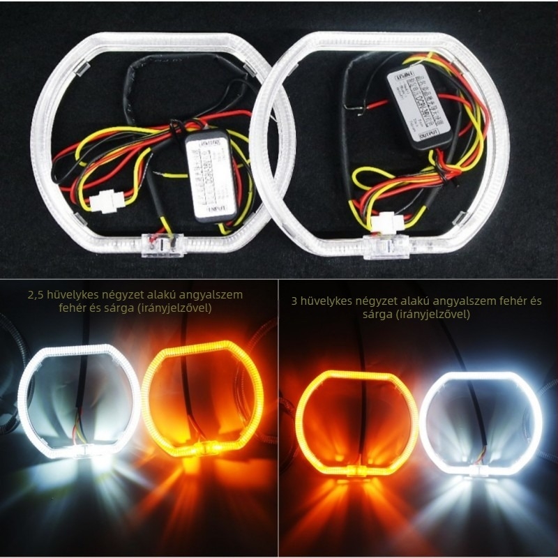 LED angyalszemek irányjelzővel autókhoz és motorokhoz, 2,5–3 hüvelykes lencse, kétszínű nappali fény.