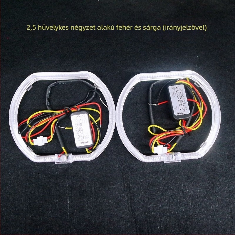 LED angyalszemek irányjelzővel autókhoz és motorokhoz, 2,5–3 hüvelykes lencse, kétszínű nappali fény.