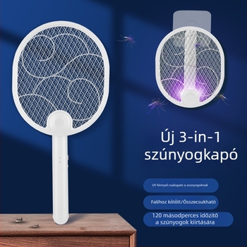 Elektronikus szúnyogcsapó, összecsukható, USB-töltés, beépített akkumulátor 1000-1600 mAh, LED világítás, alumínium háló
