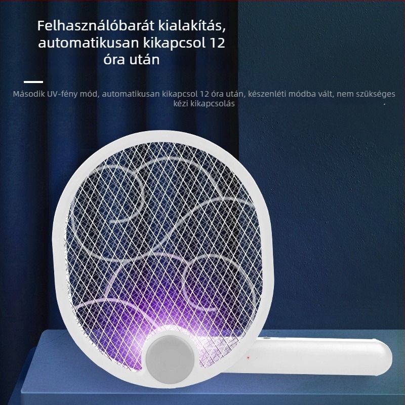 Elektronikus szúnyogcsapó, összecsukható, USB-töltés, beépített akkumulátor 1000-1600 mAh, LED világítás, alumínium háló
