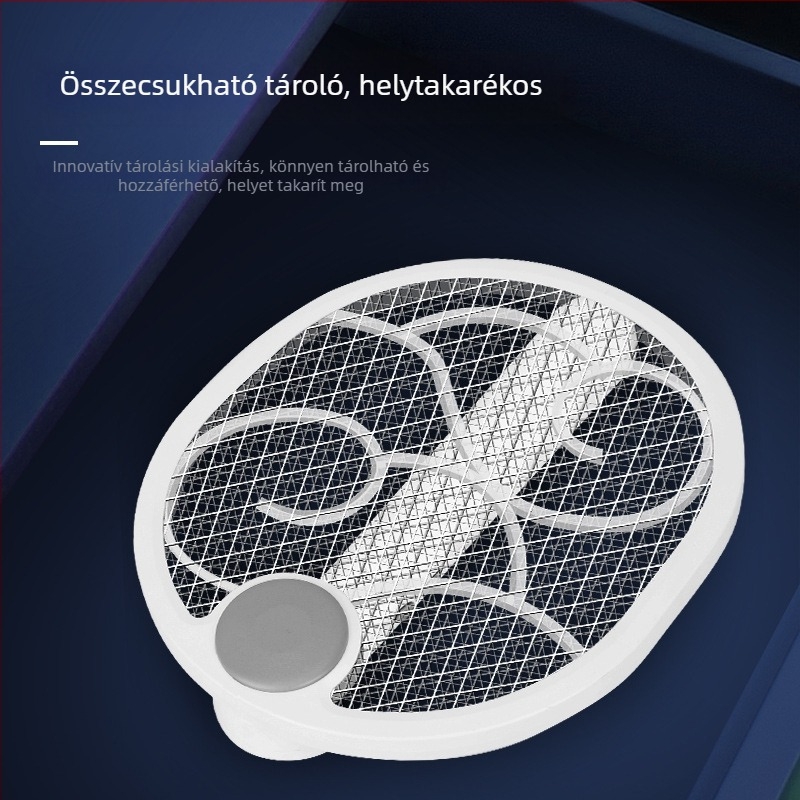 Elektronikus szúnyogcsapó, összecsukható, USB-töltés, beépített akkumulátor 1000-1600 mAh, LED világítás, alumínium háló