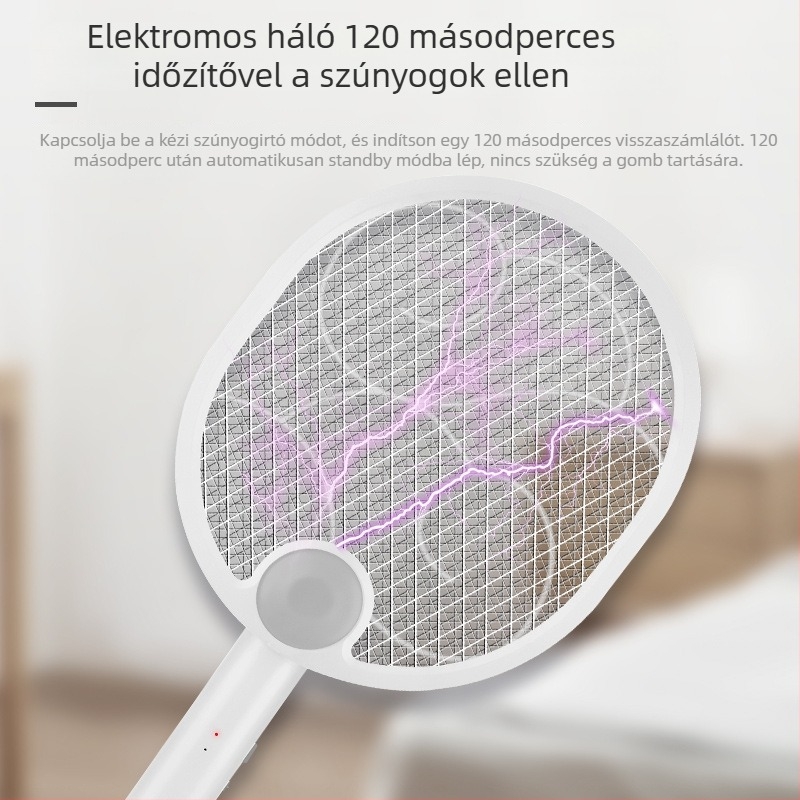 Elektronikus szúnyogcsapó, összecsukható, USB-töltés, beépített akkumulátor 1000-1600 mAh, LED világítás, alumínium háló