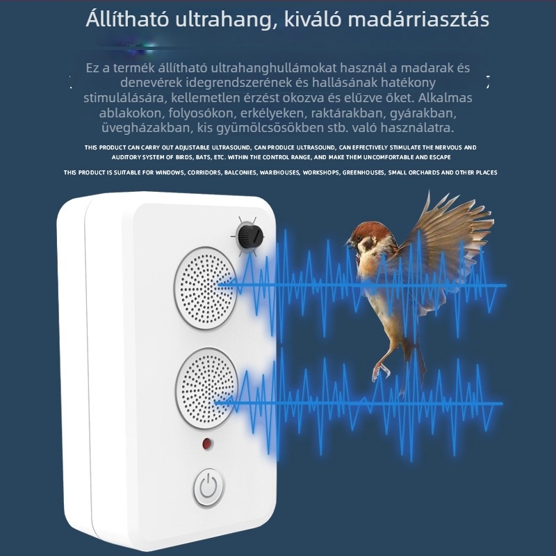 USB újratöltőható ultrahangos kisállatriasztó madarak és denevérek számára, ideális raktárakhoz és ajtókhoz