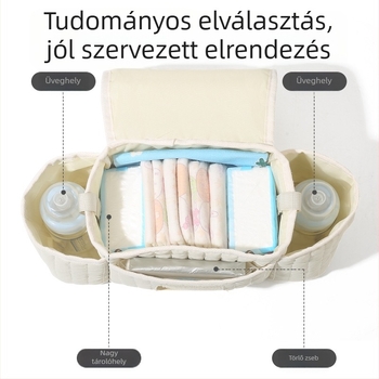 Babakocsi táska koreai hímzésű cipzárral, anya–baba tároló táska, poliészter, lélegző és ultra könnyű, görbült vállpánt