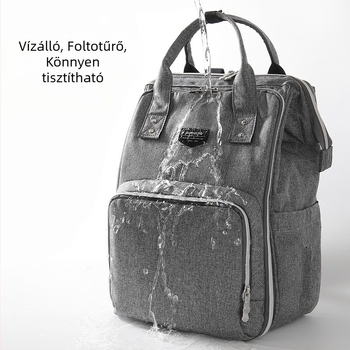 Anyuka táska hátizsák: poliészter, vízálló, száraz–nedves elválasztás, maximális terhelhetőség 15–20 kg, méretek 42×27×8 cm