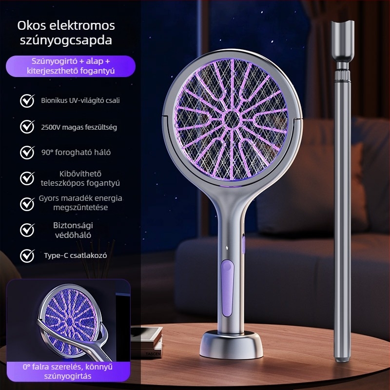 Elektromos szúnyogcsapda és fogó UV-fénnyel, 180° forgás, 11–20 m² lefedettség, beépített 1001–1600 mAh akkumulátor