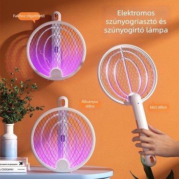 Összecsukható elektromos szúnyogcsapó beépített akkumulátorral és LED-del beltéri használatra, újratölthető, öl elektromos sokkal, 61 m² felett