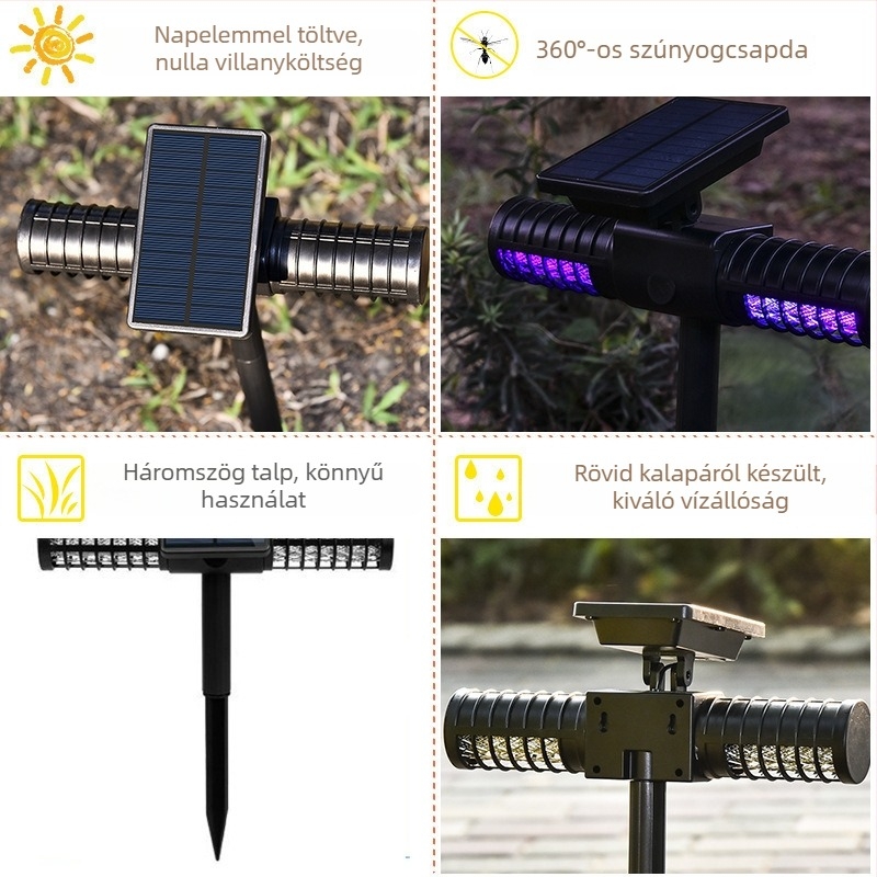 LED-es elektromos szúnyogirtó lámpa, kültéri vízálló, beépített akkumulátor, 11–20 m² lefedettség, töltési idő 5–8 óra