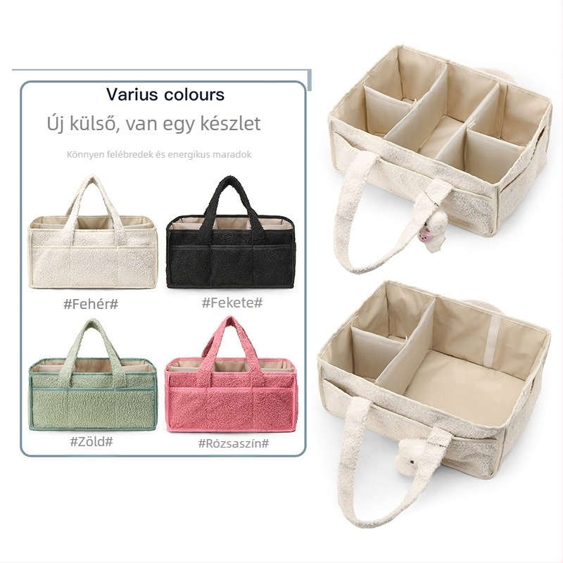 2025 Plüss anyuka táska kézben hordható, nagy kapacitású pelenka- és cumisüveg tárolóval, poliészter béléssel