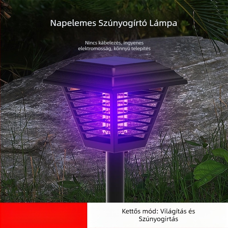 Napelemes kültéri szúnyogirtó lámpa otthonra és kertbe, 10 m² lefedettség, LED világítás, ABS ház, nem mérgező, okos hálózat
