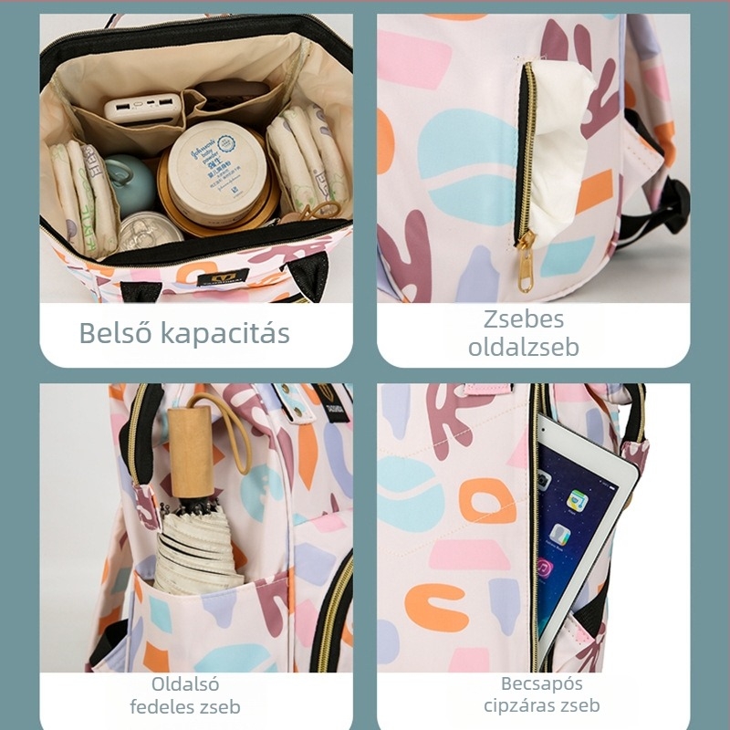 Nagy kapacitású kismama táska, hordozható utazó válltáska, többfunkciós anya-baba táska, nylon, lélegző, levegő párnás vállpánt