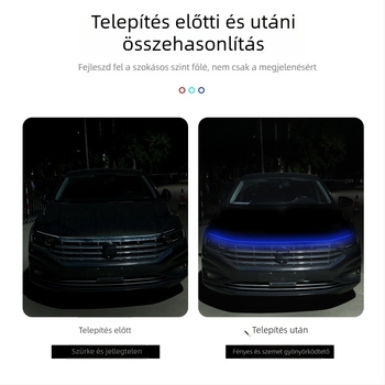 Autó LED nappali világítás színes váltással, két tónusú fényvezető dekoratív csíkkal a középső maszkon át, ragasztóval szerelve