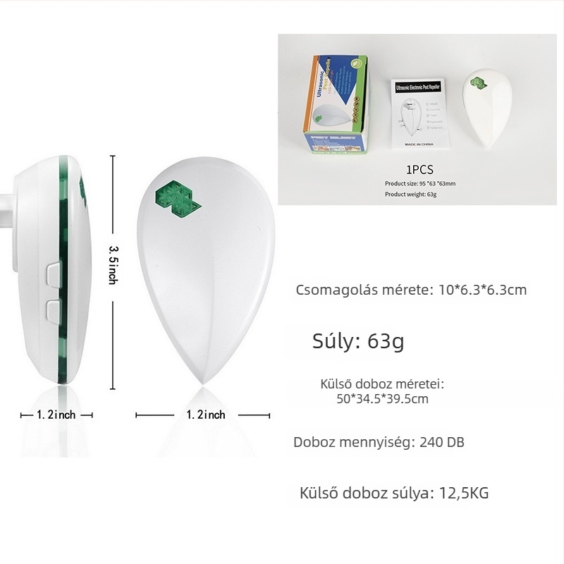 Beltéri konnektoros ultrahangos szúnyog- és rovarriasztó LED éjjeli fénnyel (110V, 50–60Hz, 4W, ABS ház)