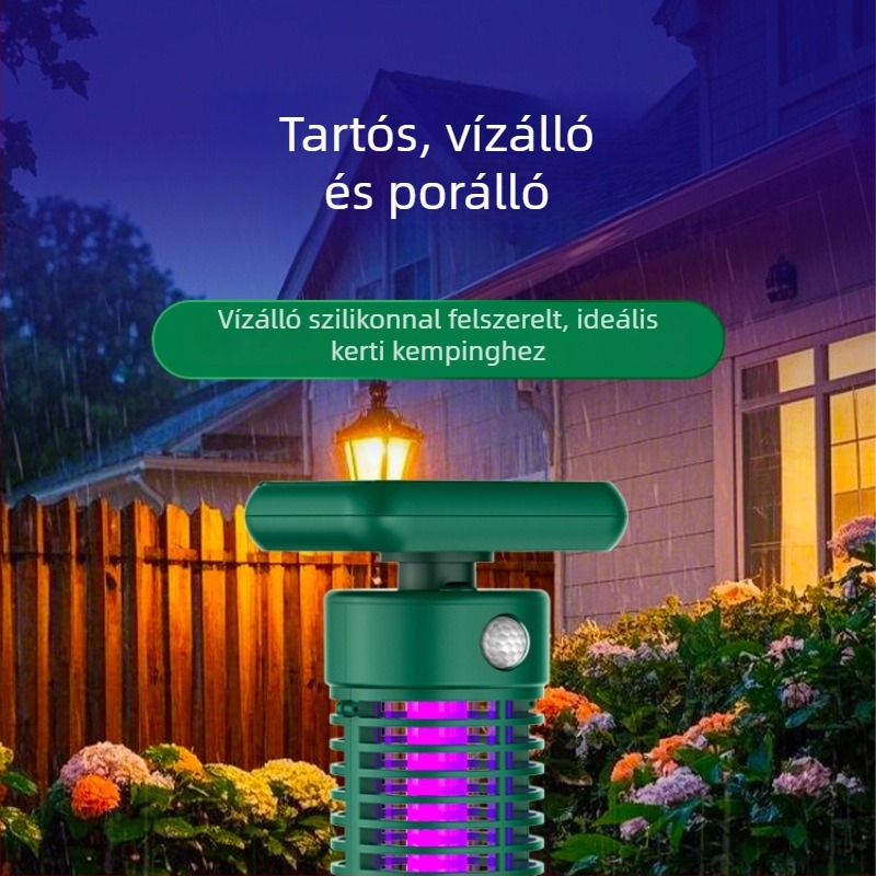 Napelemes kültéri szúnyogirtó lámpa UV-fénnyel, 2000V elektromos sokk, 100 m²-ig terjedő lefedettség