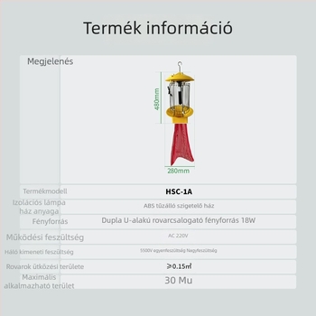 AC-vel működő szúnyogirtó lámpa HSC-1A, elektromos sokk általi ölés, UV-A lila fény csapda, kültéri használatra