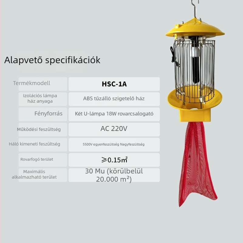 AC-vel működő szúnyogirtó lámpa HSC-1A, elektromos sokk általi ölés, UV-A lila fény csapda, kültéri használatra
