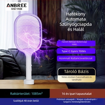 USB-töltéses elektromos szúnyogcsapó LED-del, 11-20 m2 lefedettség, beépített 501-800 mAh akkumulátor, 1-3 óra üzemidő