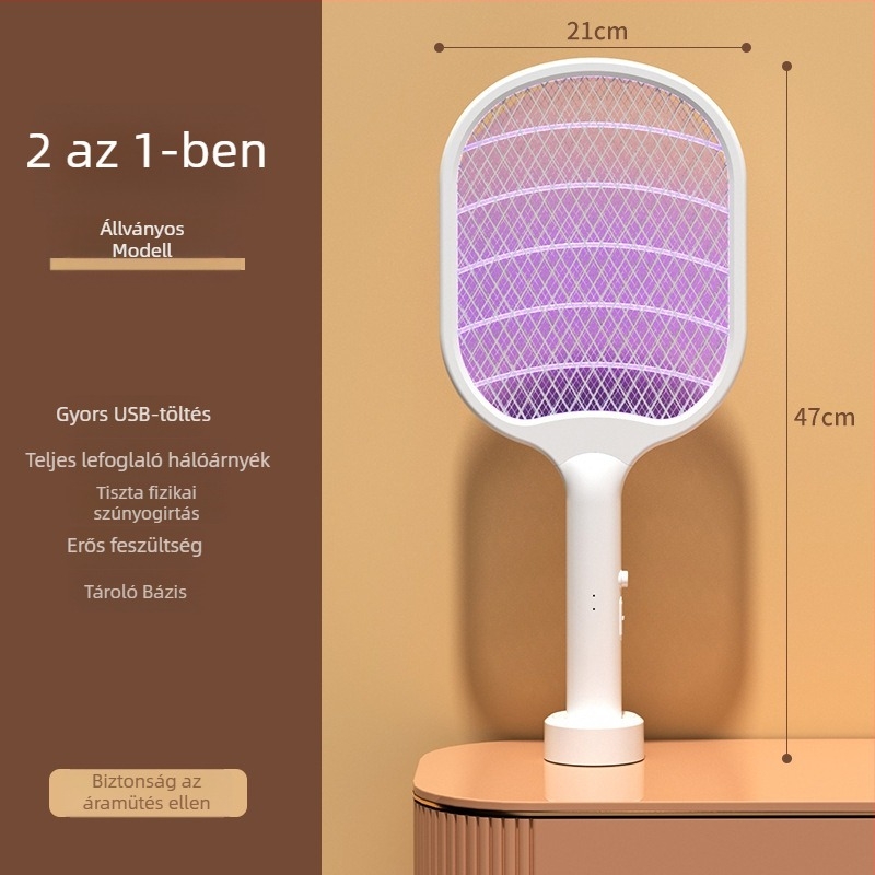 USB-töltéses elektromos szúnyogcsapó LED-del, 11-20 m2 lefedettség, beépített 501-800 mAh akkumulátor, 1-3 óra üzemidő