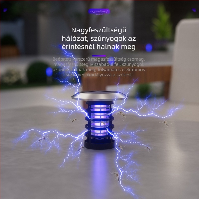 Napelemes szúnyogirtó lámpa kültérre — esőálló UV világítással, automatikus csalogatás, NH tungsten modell, 5W, méretek 160×160×460 mm, Xinyao