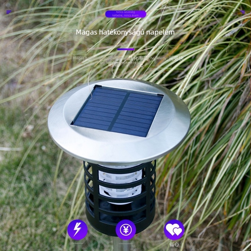 Napelemes szúnyogirtó lámpa kültérre — esőálló UV világítással, automatikus csalogatás, NH tungsten modell, 5W, méretek 160×160×460 mm, Xinyao