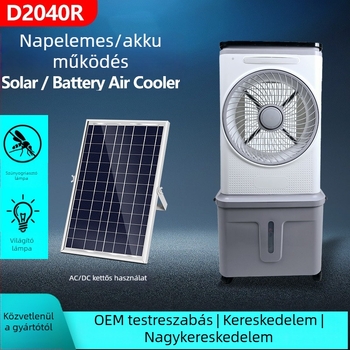 Töltőhető Li-ion akkumulátor 1500mAh, napelemes AC/DC levegőhűtő ventilátor LED-lámpával a szúnyogok ellen, csendes működés, távirányító, beltéri és kültéri használatra, modell 9030-R