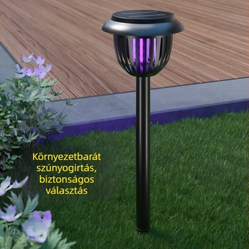Kültéri napelemes szúnyogirtó lámpa, fémtestű, intelligens fényérzékelés, vízálló