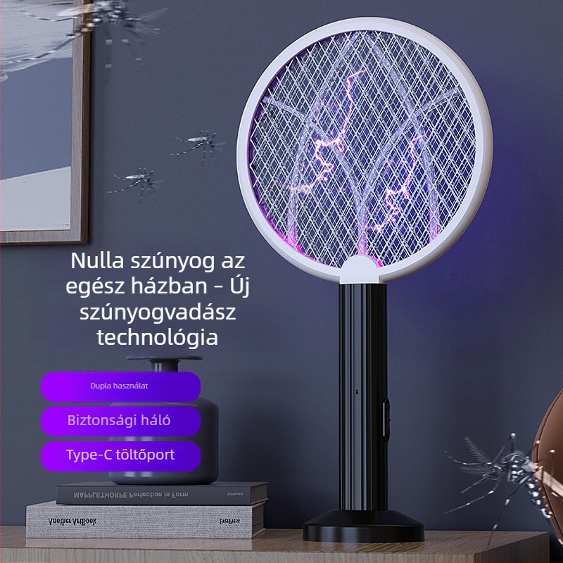Otthoni USB-s töltésű elektromos szúnyogcsapó, 2 az 1-ben funkcióval, lila fény csalogatóval