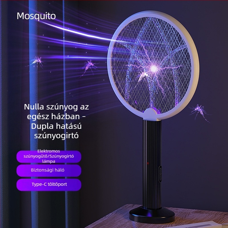 Otthoni USB-s töltésű elektromos szúnyogcsapó, 2 az 1-ben funkcióval, lila fény csalogatóval