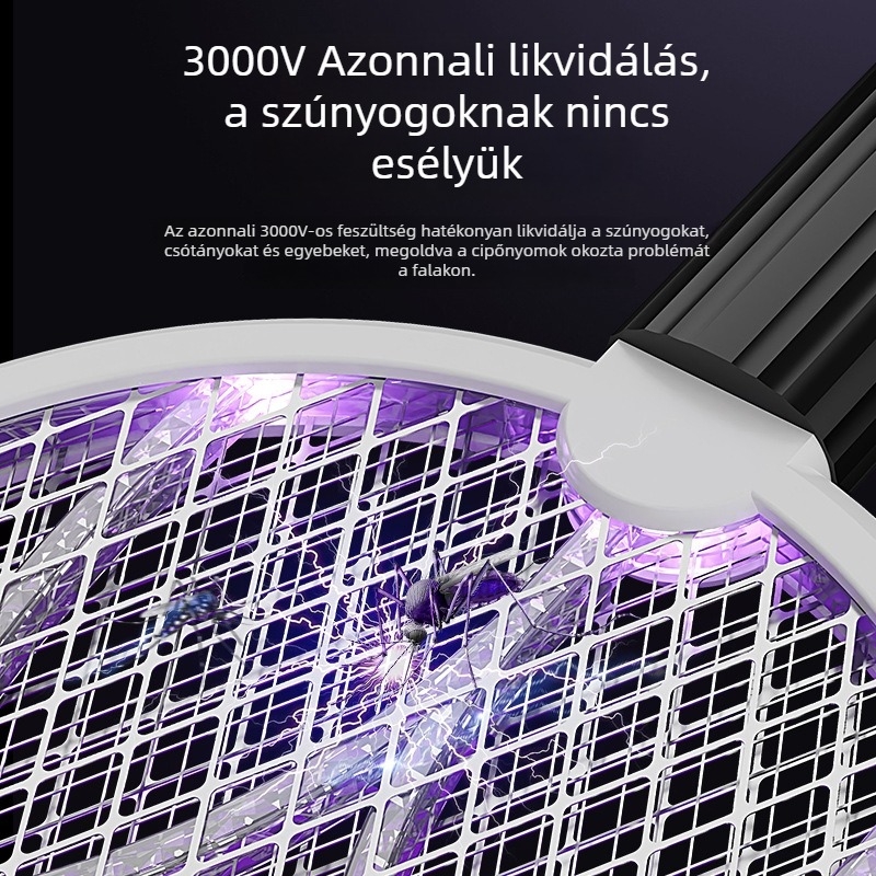 Otthoni USB-s töltésű elektromos szúnyogcsapó, 2 az 1-ben funkcióval, lila fény csalogatóval