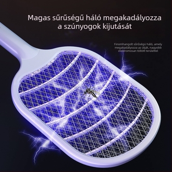 Kétfunkciós, újratölthető elektromos szúnyogcsapó LED-lámpával, modell ANB-DWP02, 501–800 mAh akkumulátor, 2 órás töltési idő, alkalmas felületre legfeljebb 20 m²