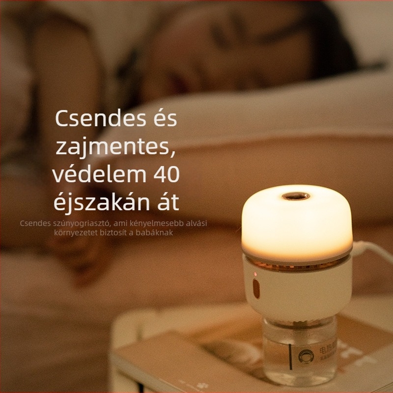 Elektromos szúnyogriasztó folyadék diffúzor éjszakai fénnyel, USB-s táplálás, 11–20 m² lefedettség, LED, ABS burkolat, 70 g
