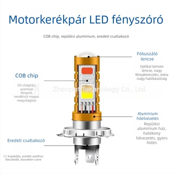Motorkerékpár LED fényszóró COB-mal, háromszínű üzemmóddal, kompatibilis P15D-vel, kettős csipeszes rögzítés, magas és alacsony fénycsóva, ultra-fényes reflektor