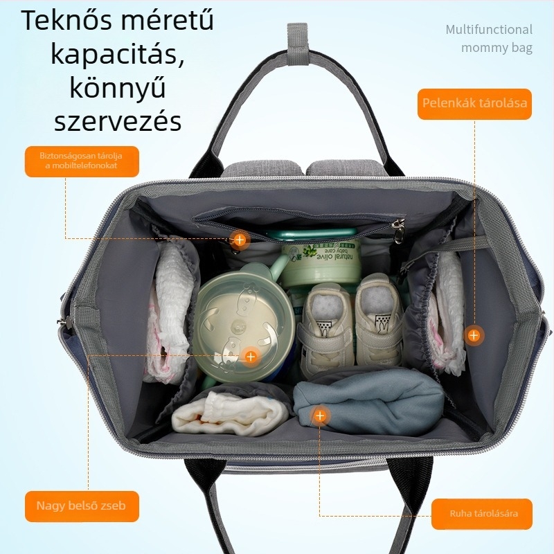Koreai stílusú mamák hátizsák, 20–35L kapacitás, vízálló poliészter, cipzár