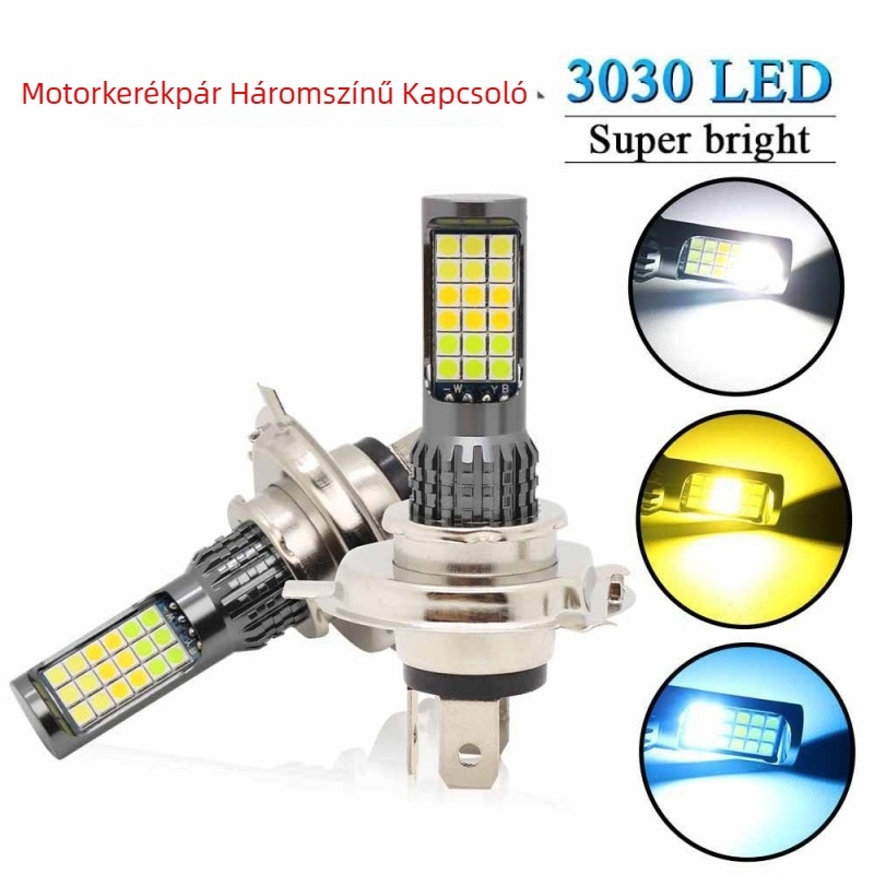 Motorkerékpár LED fényszóró háromszínű módokkal, H4/BA20D/H6, 36 SMD