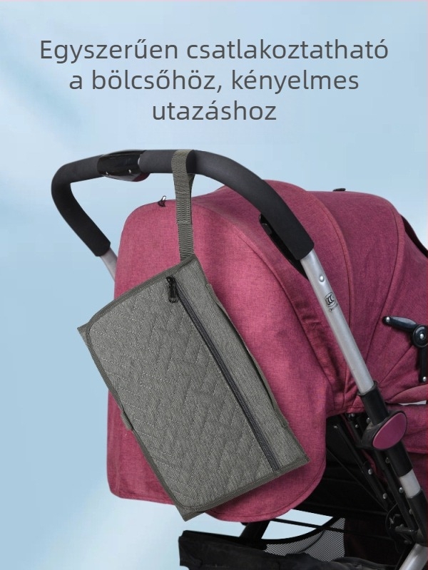 Bébi pelustáska hordozható pelenkázó párnával és tárolóval - ultra könnyű, Oxford anyag, kockás mintázat, poliészter bélés, otthoni használatra