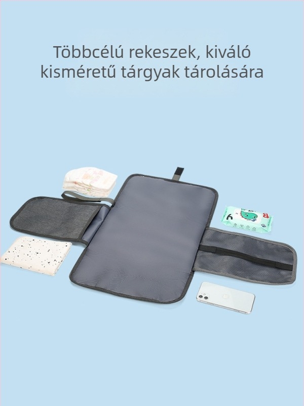 Bébi pelustáska hordozható pelenkázó párnával és tárolóval - ultra könnyű, Oxford anyag, kockás mintázat, poliészter bélés, otthoni használatra