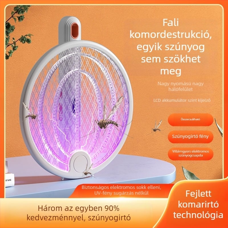 2-in-1 elektromos szúnyogcsapda és ölő, beltéri/kültéri használatra, újratölthető lítium akkumulátor 800-1200mAh, UVA lila fény