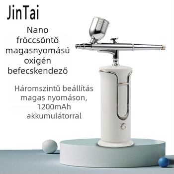 Kézben tartható, újratölthető nano oxigén befecskendező készülék arcbőrápoláshoz, magas nyomású airbrush-atomizálás, IPX4 vízálló