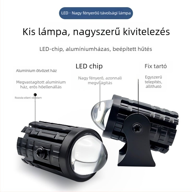 Motorkerékpár LED reflektor kettős színű fénnyel - bemenet 12-80V, 8000 lm, 10 W, IP65, alumíniumötvözet